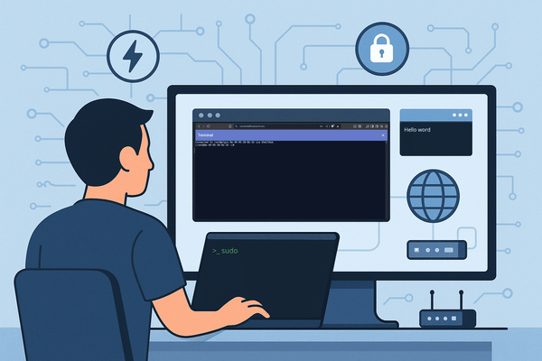 Developer using ShellHub's web terminal and local CLI to manage remote devices securely and efficiently, 