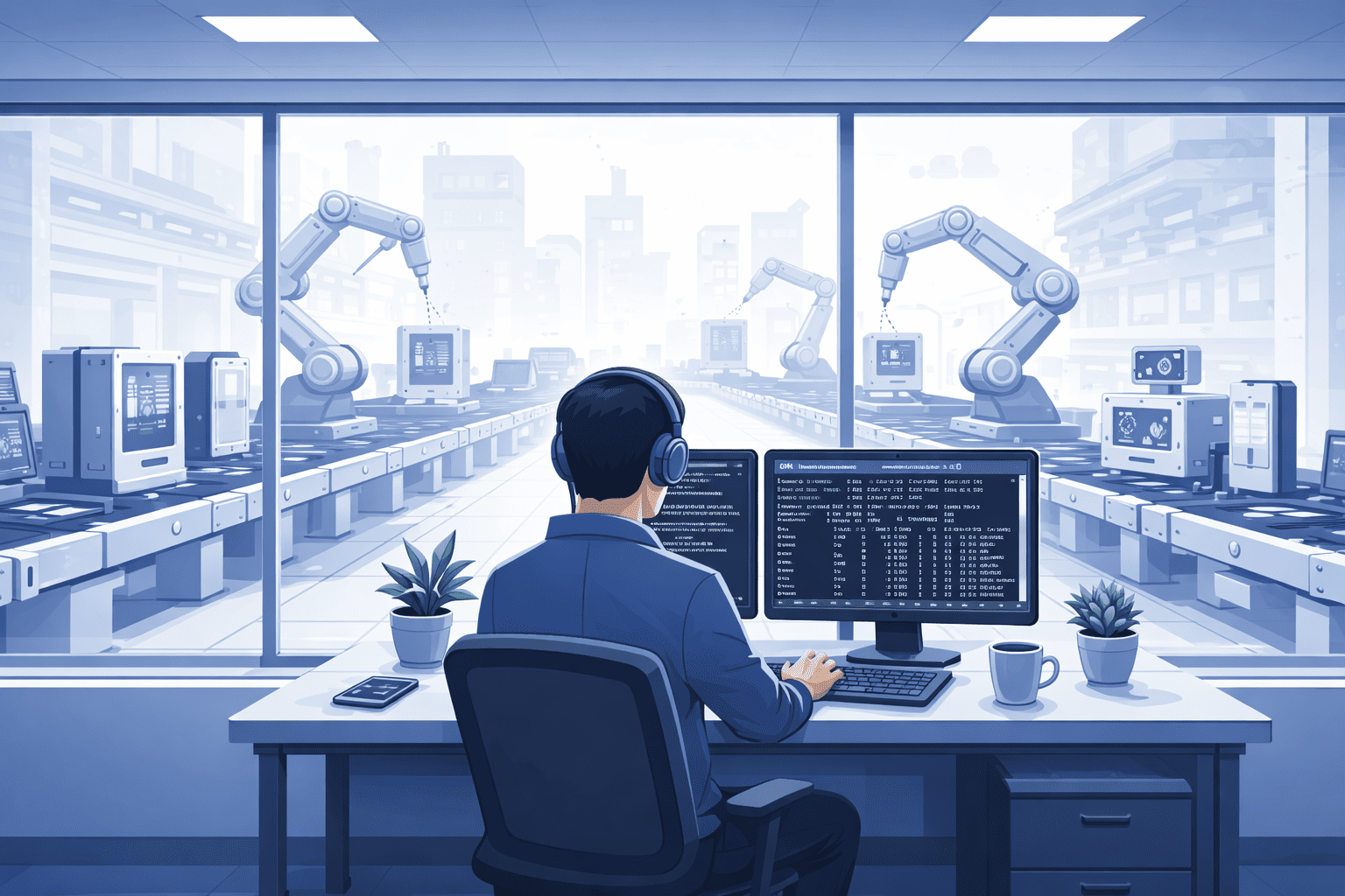 A software engineer accessing industrial devices in product line from Linux terminal in an industrial environment.